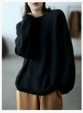 Women Retro Loose All Match Round Neck Sweater